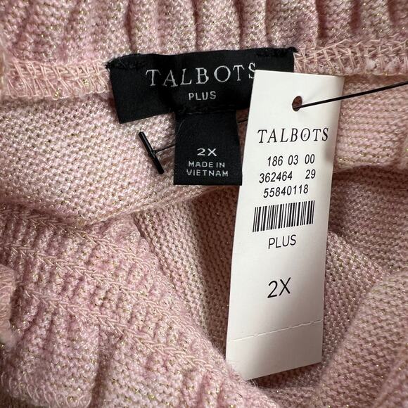 Talbots Tie Back Smocked Shimmer Ruffle Neck Blush Pink Sweater Top Size 2X - Picture 5 of 12
